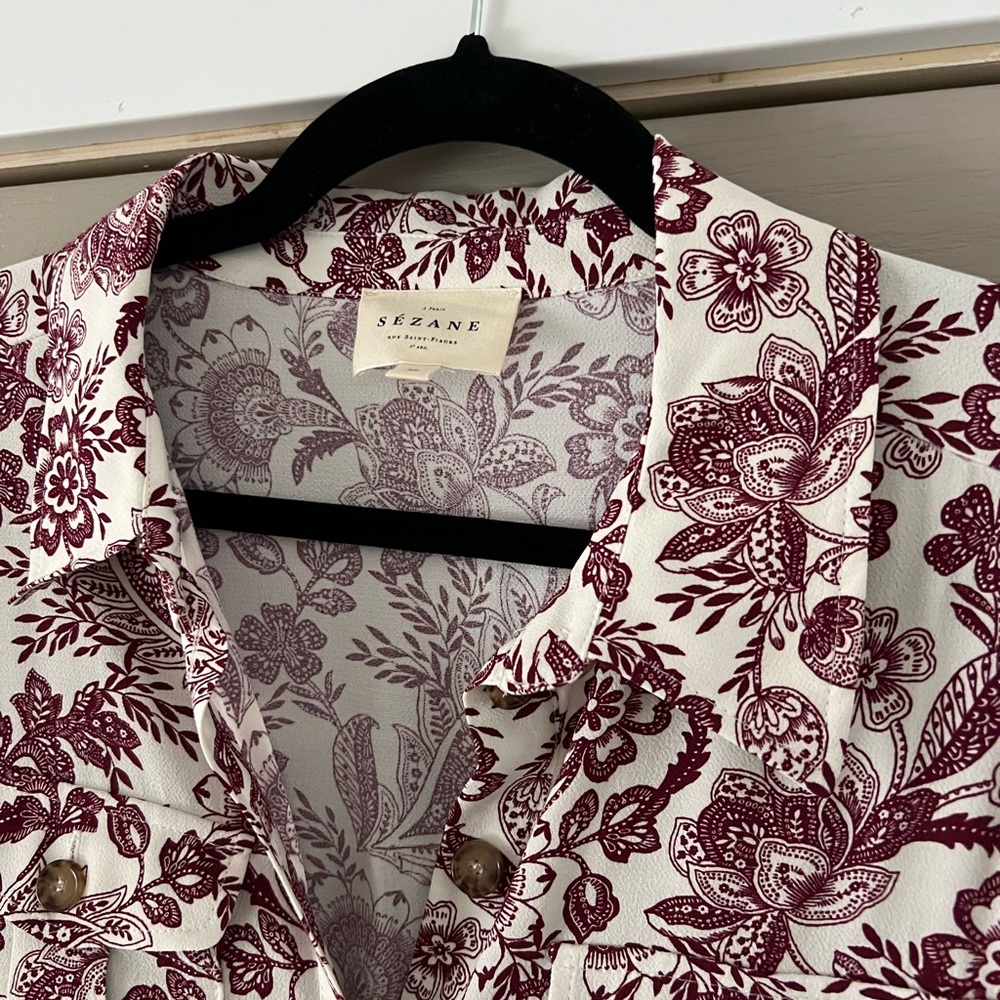 Sezane Maroon Paisley Midi Dress